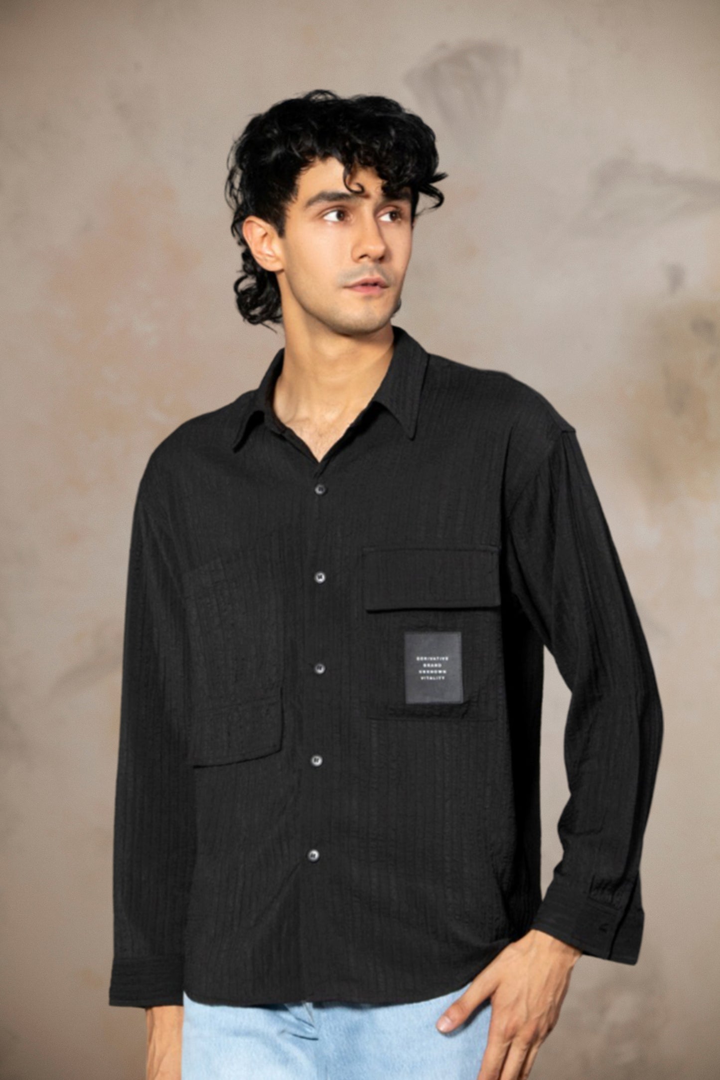 Black Cotton Full Sleeve Shirt