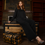 Black Solid Flared Palazzos