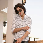 Cotton Synthetic Men Rinted Casual Cream Shirt