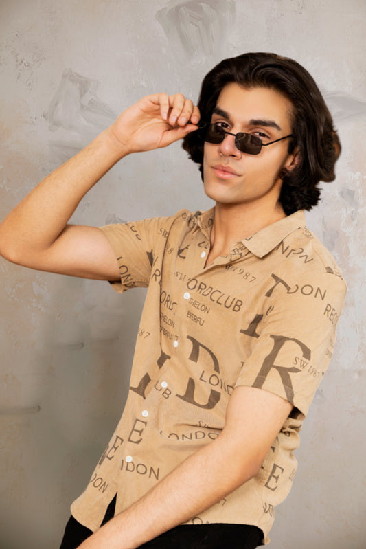 Cotton Beige Color Short Sleeve Shirt