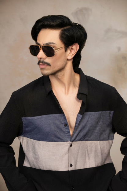 Cotton Black Contrast Color Shirt