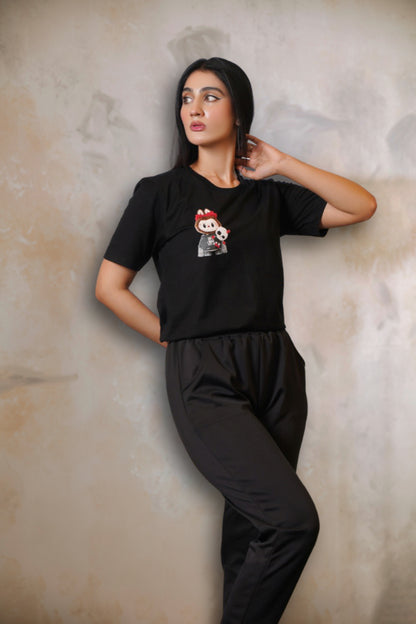 Cotton Silk Black Casual Trouser