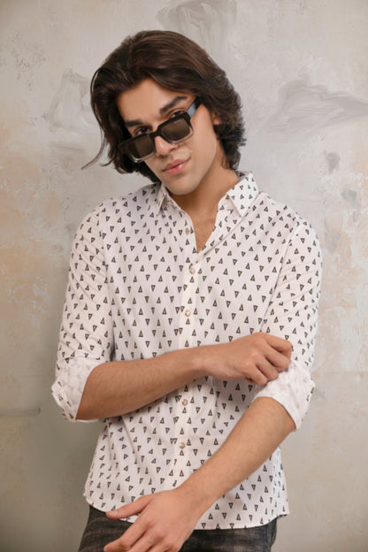 Cotton Synthetic Men Rinted Casual Cream Shirt