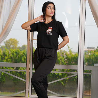 Cotton Silk Black Casual Trouser