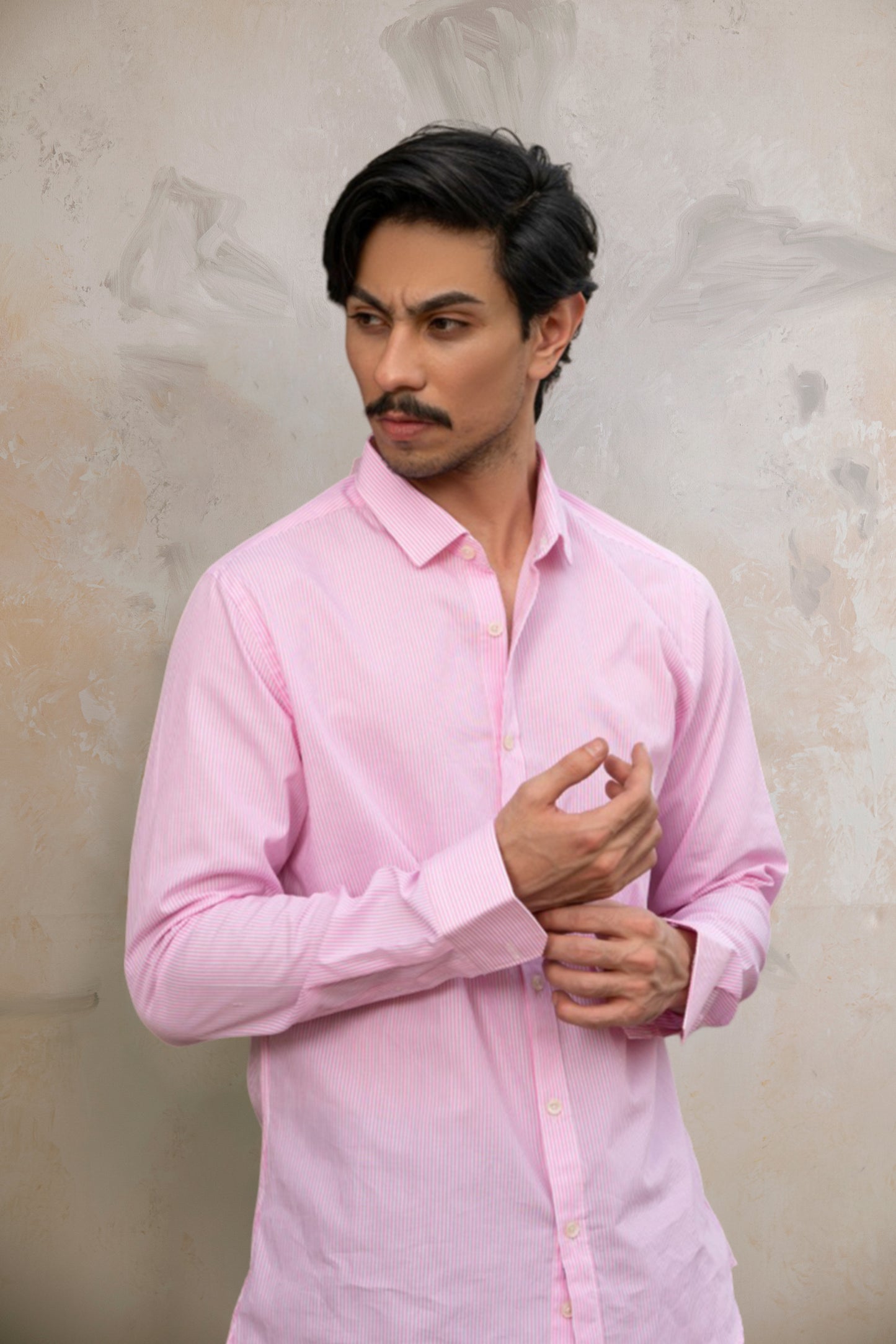 Pink Striped Full Sleeve Cotton Shirt