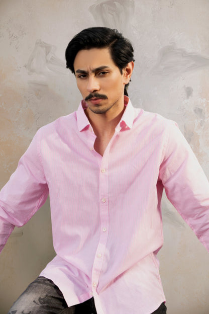 Pink Striped Full Sleeve Cotton Shirt