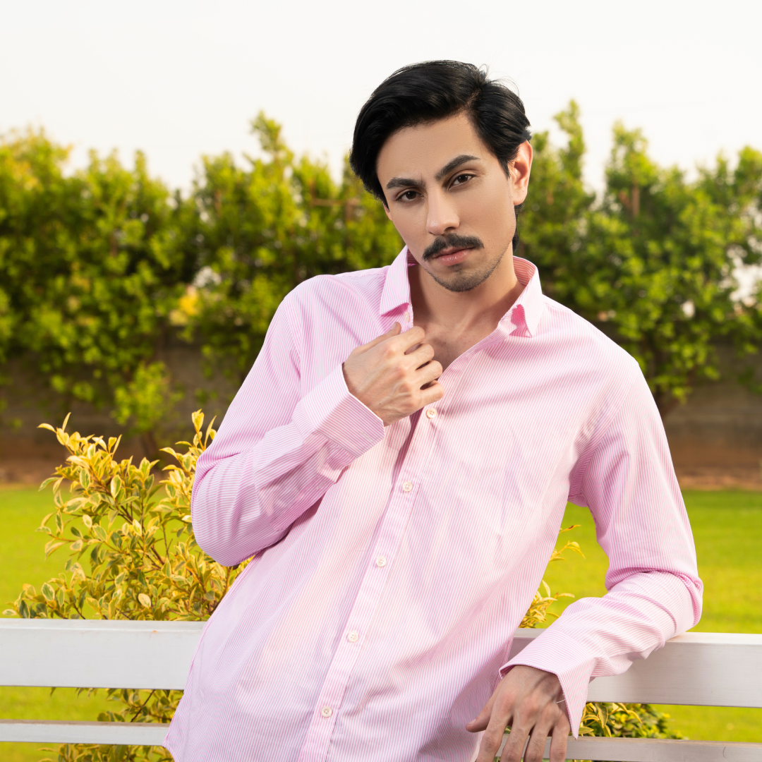 Pink Striped Full Sleeve Cotton Shirt