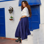 Saint Tropez High Waist Slik Navy Wide Leg Trouser