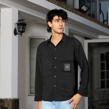 Black Cotton Full Sleeve Shirt